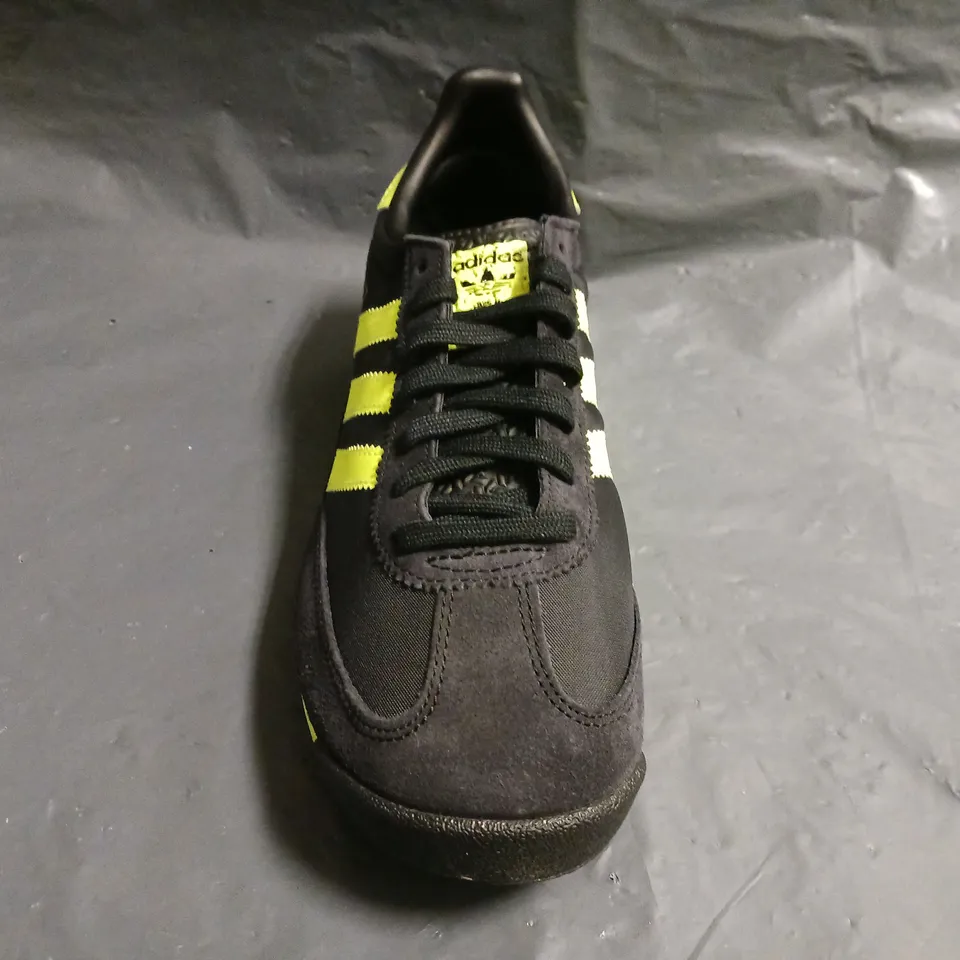 BOXED PAIR OF ADIDAS SL 72 RS SHOES IN BLACK/LIME UK SIZE 7