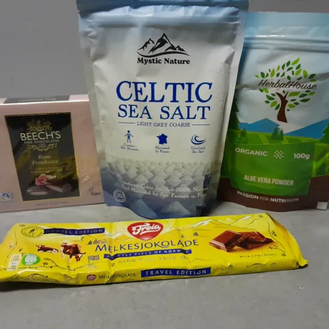 TOTE OF APPROXIMATELY 7 ASSORTED FOOD ITEMS TO INCLUDE - CELTIC SEA SALT , MELKESJOKOLADE , BEECHS ROSE FONDANTS ETC