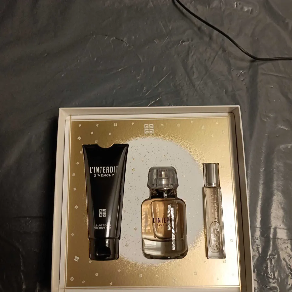GIVENCHY L'INTERDIT GIFT SET – BODY LOTION, EAU DE PARFUM & ROLLERBALL IN GOLD BOX