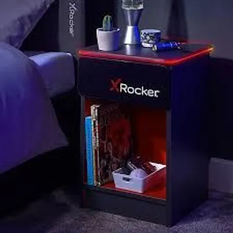 BOXED X-ROCKER CARBON-TEK SIDE TABLE WITH NEO LED LIGHTING AND WIRELESS PHONE CHARGING - GREY