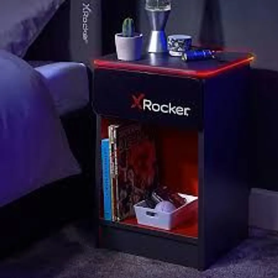 BOXED X-ROCKER CARBON-TEK SIDE TABLE WITH NEO LED LIGHTING AND WIRELESS PHONE CHARGING - GREY