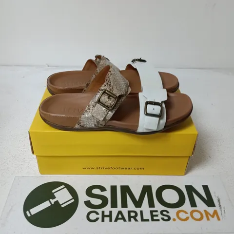 BOXED PAIR OF STRIVE CAPRERA SANDALS IN BLACK SNAKE - UK 5