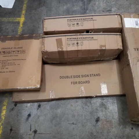 PALLET CONTAINING ASSORTED PRODUCTS INCLUDING TENT, SMART BATHROOM, DOUBLE SIDE SIGN STAND & PORTABLE ICE BATHTUBS