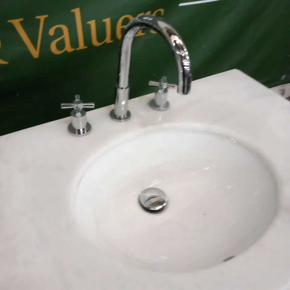 MIRRORED ANTIQUED RIBBED MARBLE TOPPED VANITY UNIT WITH TWO INBUILT BASINS