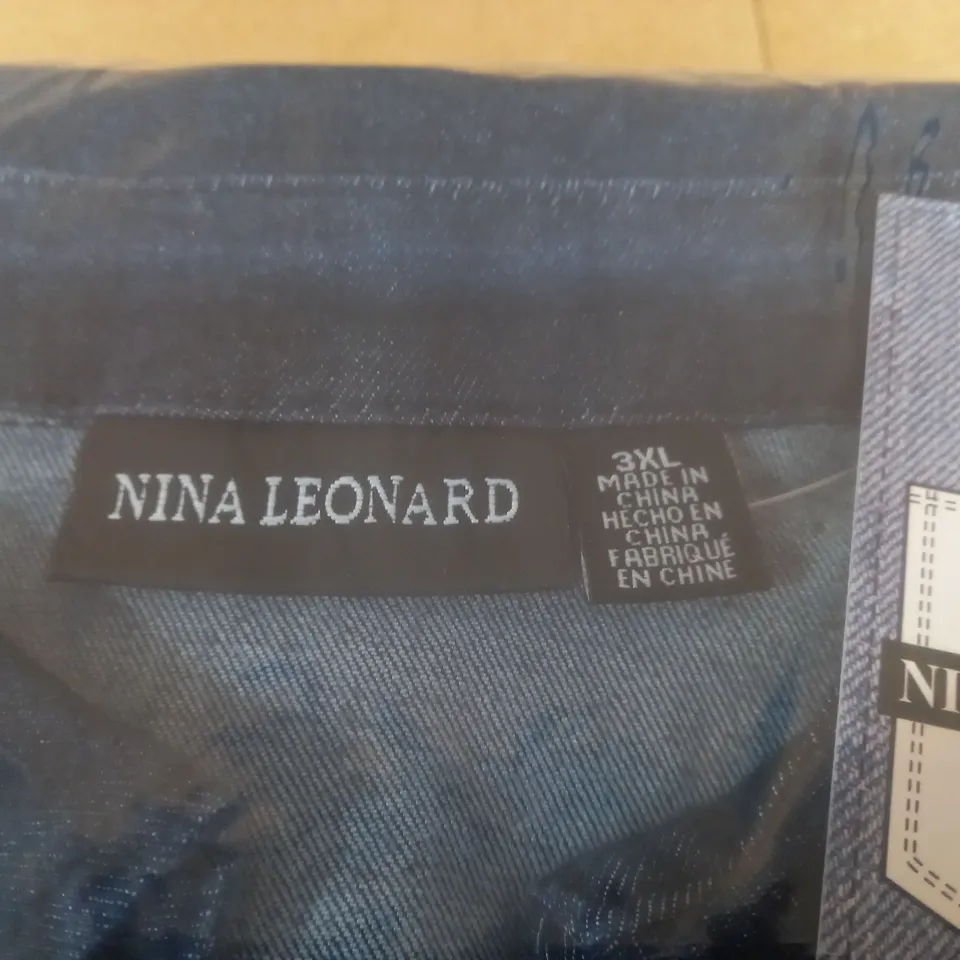 BRAND NEW ELBOW SLEEVE BUTTON UP STRETCH DENIM DRESS BY NINA LEONARD INDIGO - SIZE 3XL 