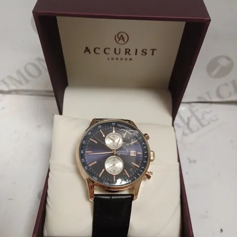 BOXED ACCURIST GENTS CHRONOGRAPH WATCH WITH GENUINE LEATHER STRAP - JAPAN MOVEMENT - 5 ATM.