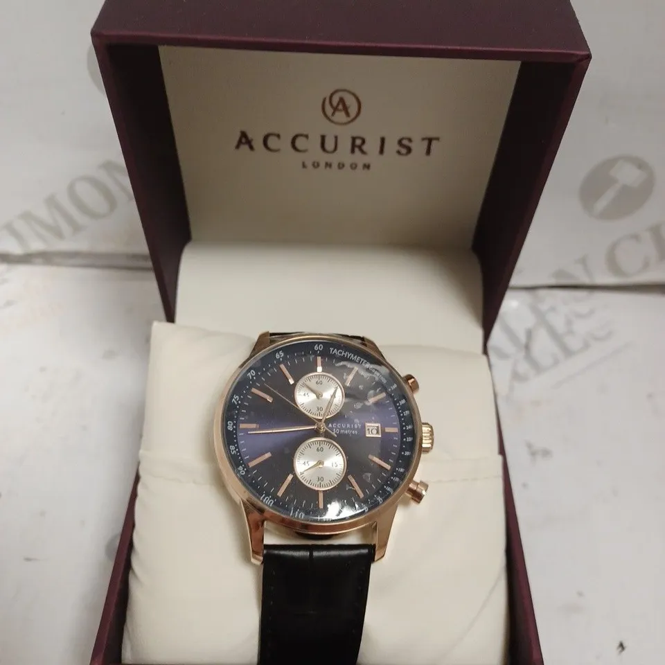 BOXED ACCURIST GENTS CHRONOGRAPH WATCH WITH GENUINE LEATHER STRAP - JAPAN MOVEMENT - 5 ATM. 
