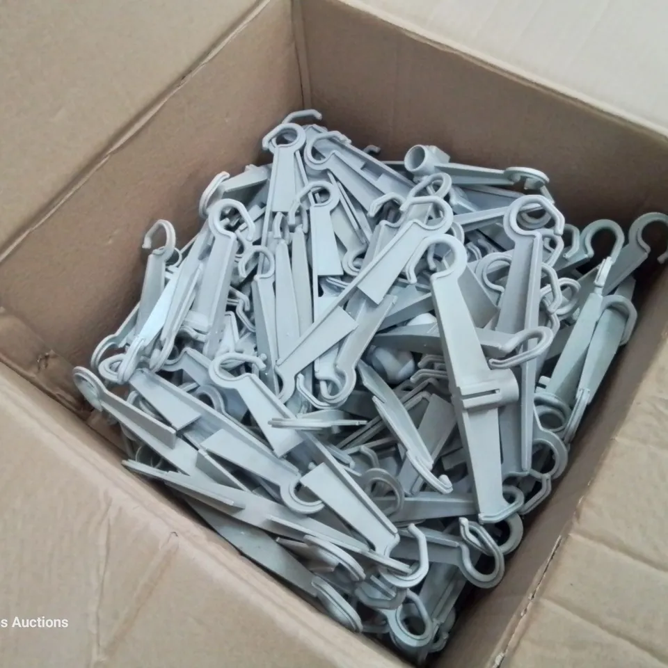 PALLET CONTAINING 5 CASES OF PLASTIC DOUBLE HANGING HOOKS & BOX ASSORTED BED HAND CONTROLS