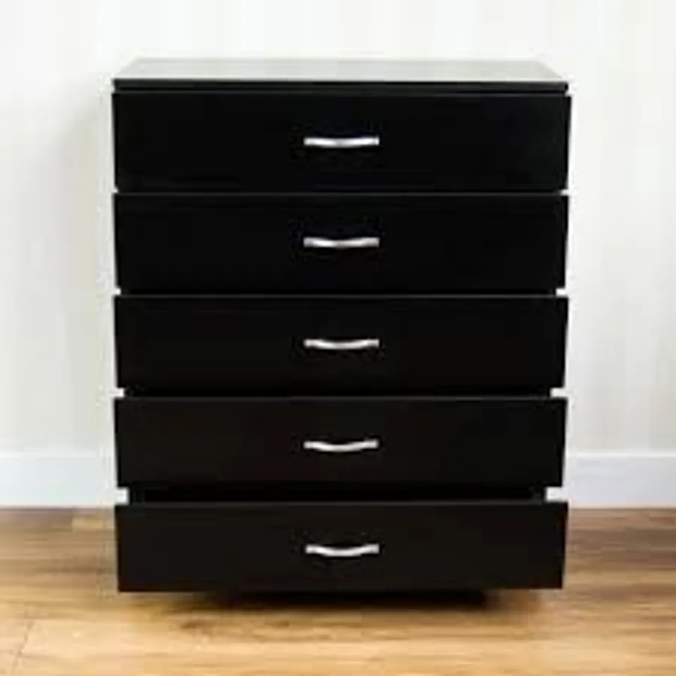 BOXED VIDA DESIGNS RIANO MISTAYA 5 DRAWER CHEST 75CM BLACK 