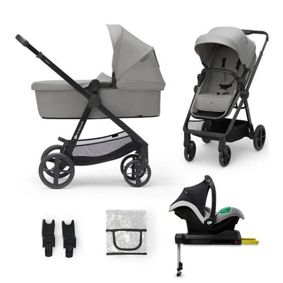 BOXED KINDERKRAFT 4-IN-1 TRAVEL SYSTEM (WITH MINK PRO I-SIZE CAR SEAT AND AN ISOFIX BASE) - GREY (1 BOX) RRP £299.99