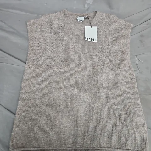 ICHI WOMEN'S TAUPE KNIT VEST TOP – SIZE L