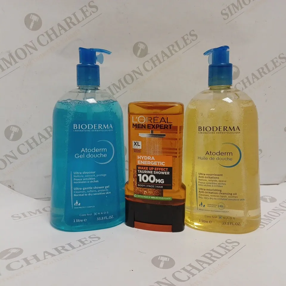 APPROXIMATELY 20 ASSORTED ITEMS TO INCLUDE BIODERMA ULTRA-GENTLE SHOWER GEL, BIODERMA CLEANSING OIL, LOREAL MEN EXPERT HYDRA ENERGETIC WAKE UP EFFECT TAURINE SHOWER GEL