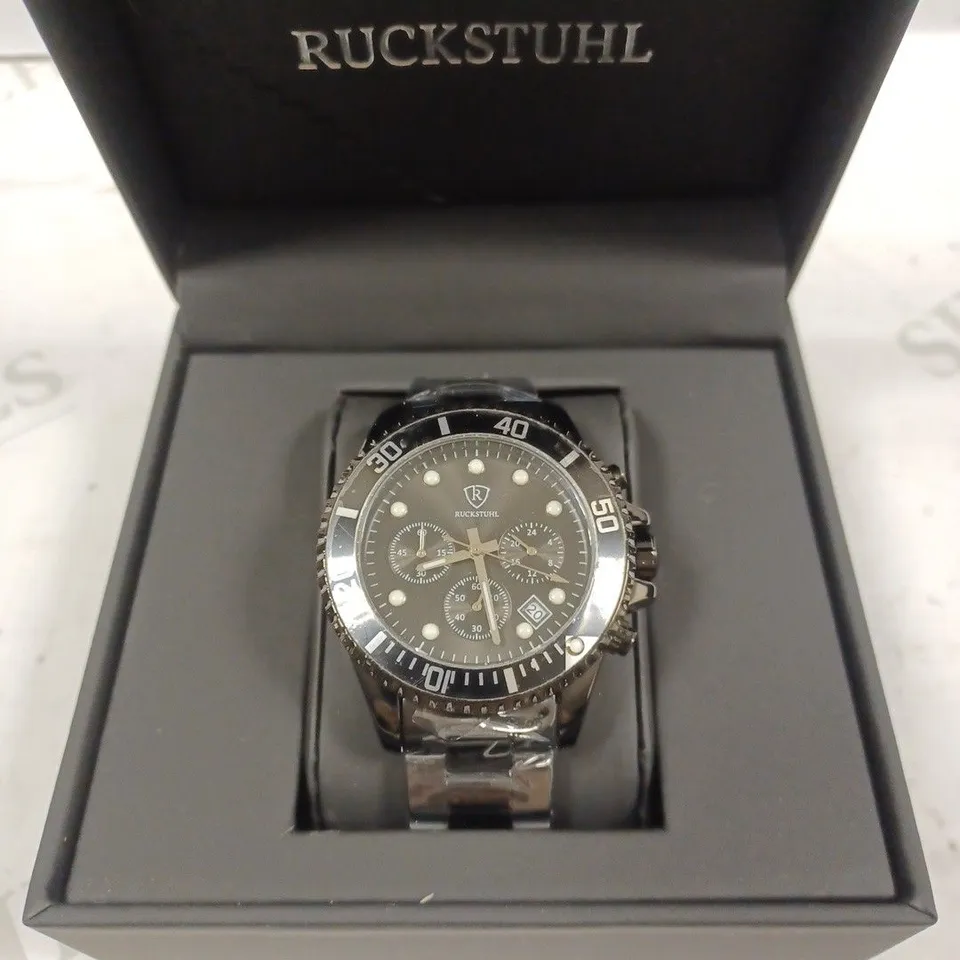 RUCKSTUHL CHRONOGRAPH BLACK TRIPLE DIAL BRACELET STRAP WRISTWATCH