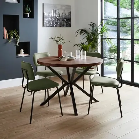 BOXED EZRA ROUND 4 SEATER DINING TABLE - WALNUT EFFECT (1 BOX)