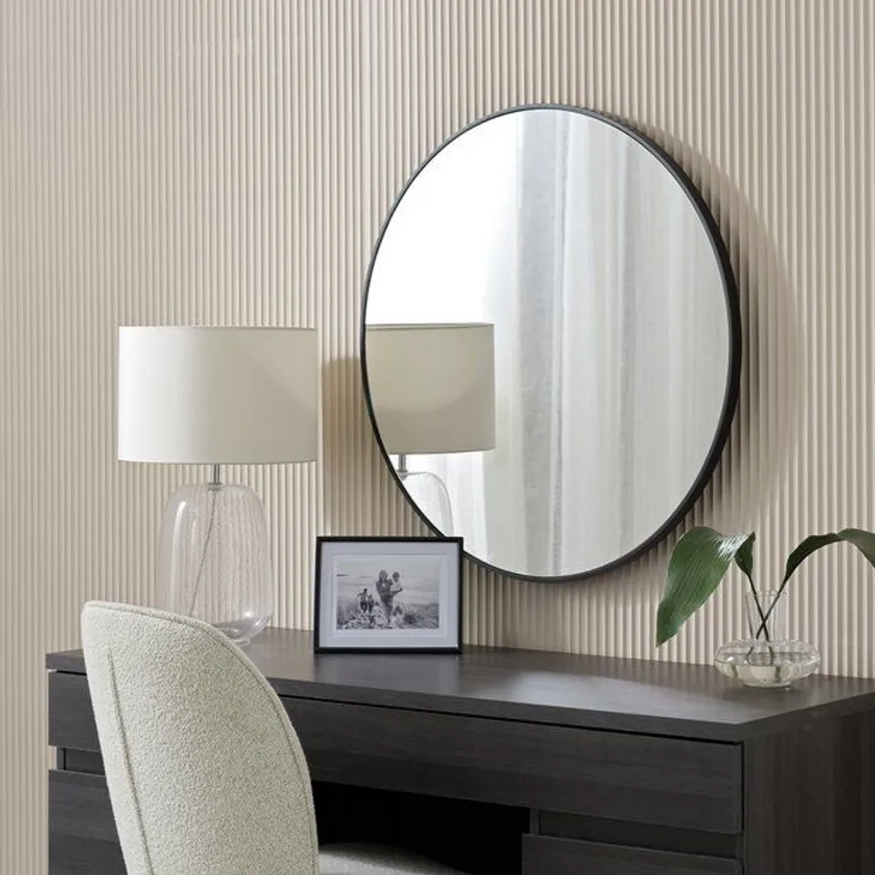 BOXED HOME ESSENTIALS BLACK ROUND WALL MIRROR - 70x70cm (1 BOX)