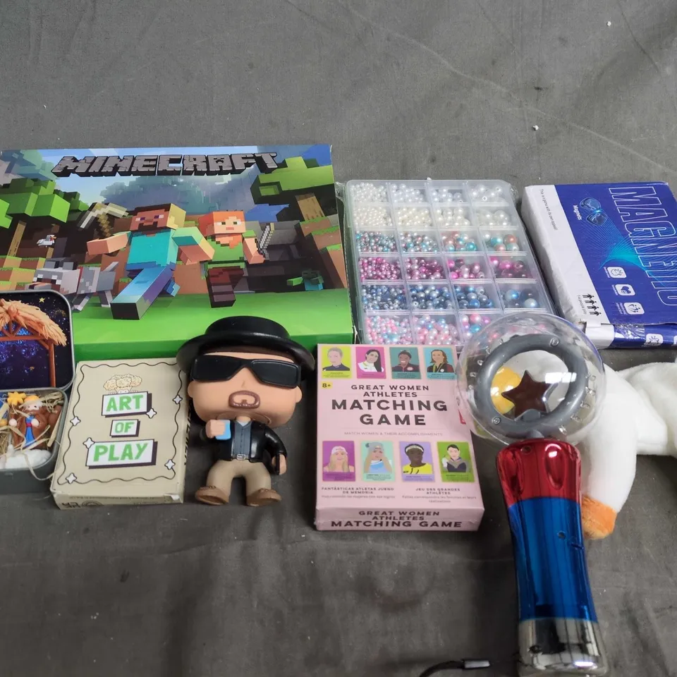 APPROXIMATELY 10 ASSORTED TOYS & GAMES PRODUCTS TO INCLUDE MINECRAFT, POP FIGURES AND CARD GAMES