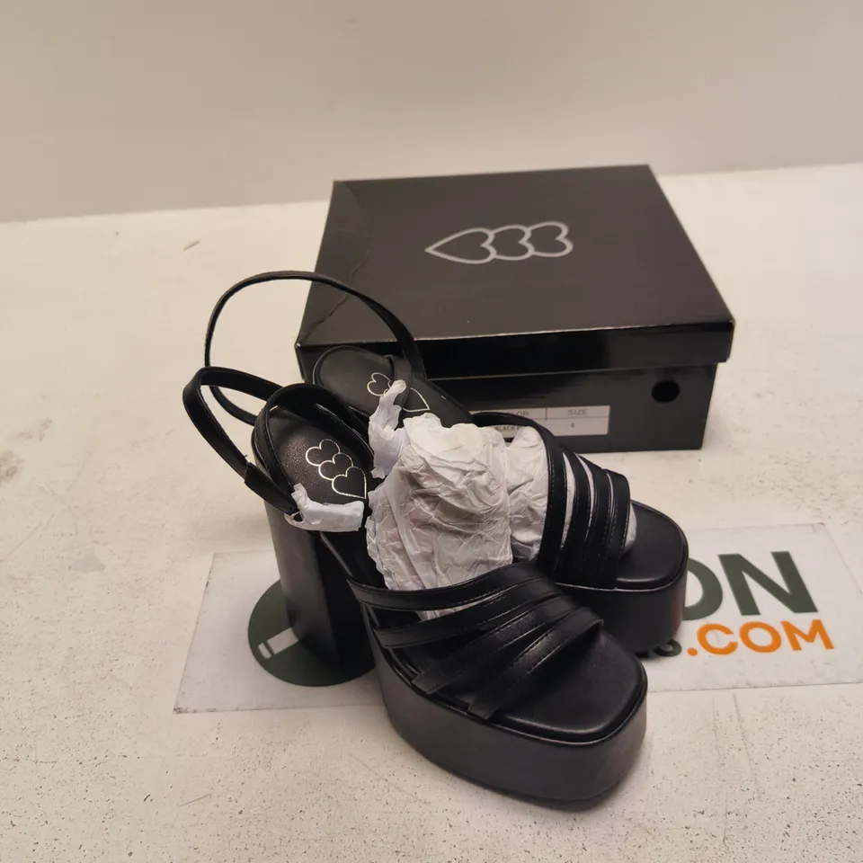 WOMEN'S BLACK PU PLATFORM SANDALS – UK 4 (DBP52) (