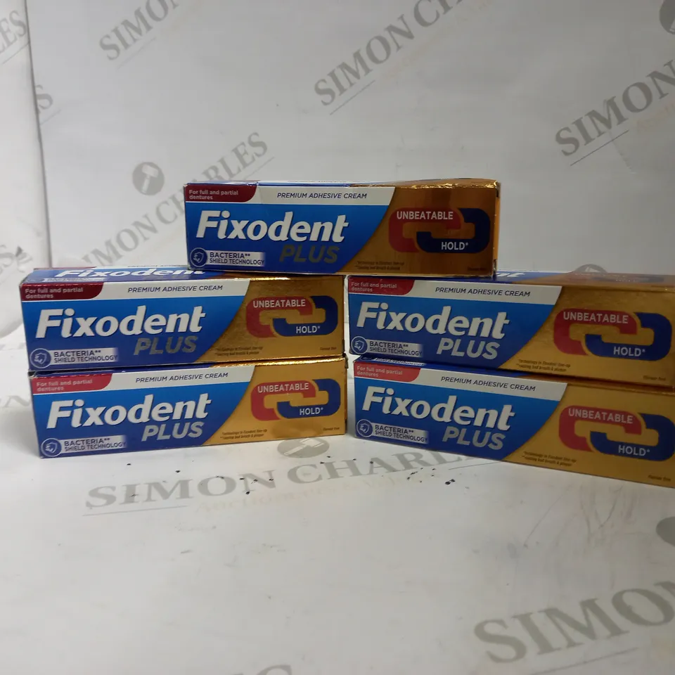 5 ASSORTED FIXODENT PLUS PREMIUM ADHESIVE CREAMS