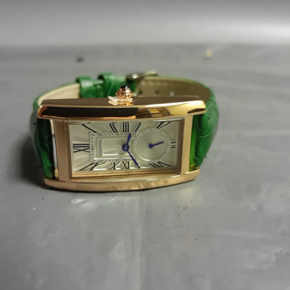 LADIES STOCKWELL WATCH – TEXTURED DIAL WITH SUB DIAL MINUTE HAND – GREEN LEATHER STRAP