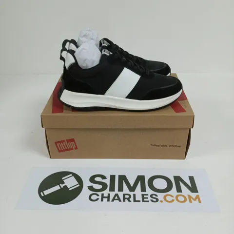 BOXED PAIR OF FITFLOP F-MODE FLOW FABRIC FLATFORM SNEAKERS IN BLACK - UK 7