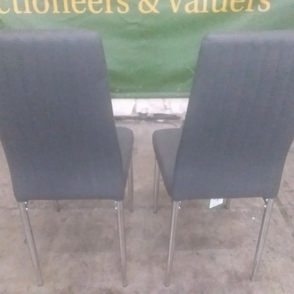 SET OF 2 DARK GREY LEATHER DINING CHAIRS (CHROME LEGS)