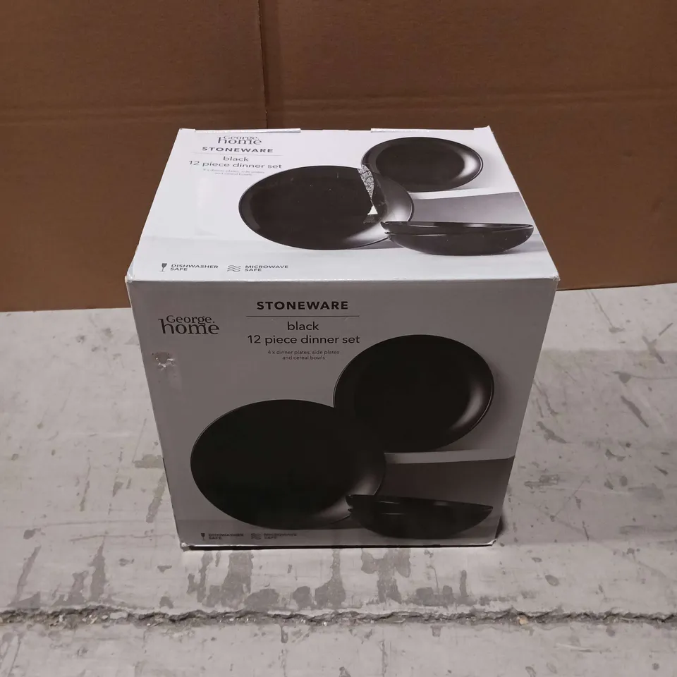 BOXED GEORGE HOME STONEWARE BLACK 12 PIECE DINNER SET 