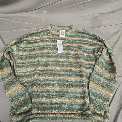 AYKER KNIT SWEATER – GREEN STRIPED, SIZE S
