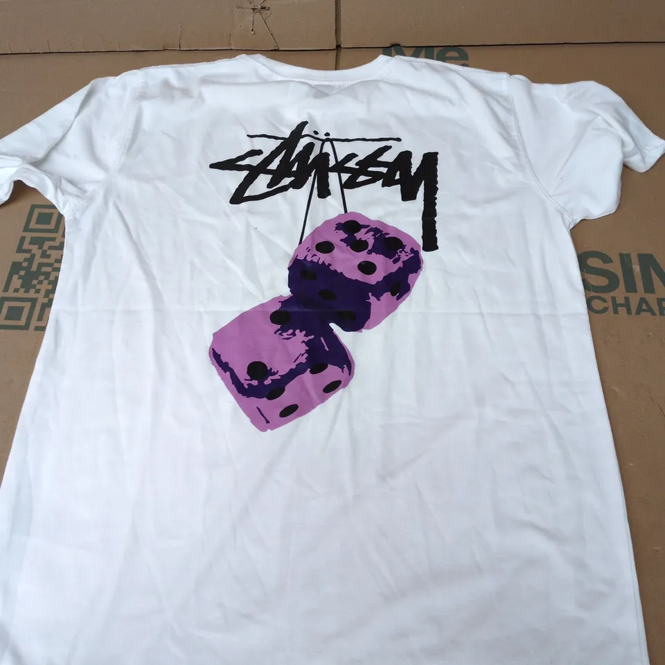 STUSSY DICE TEE IN WHITE - LARGE