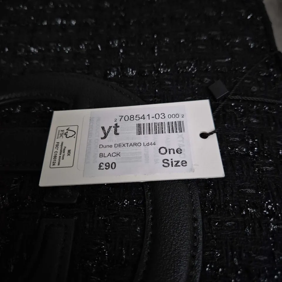 DUNE LONDON HANDBAG – BLACK TEXTURED TOTE WITH LOGO, ONE SIZE