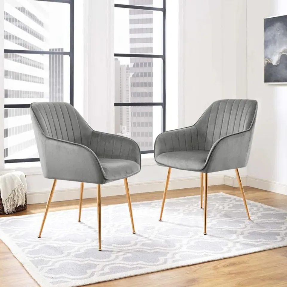 BOXED PATHARD UPHOLSTERED ARMCHAIR GREY VELVET SET OF 2 (1 BOX)