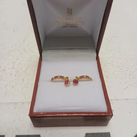KASHMIR JEWELLERS GIFT SHOP PINK STONE GOLD-TONE EARRINGS IN PRESENTATION BOX