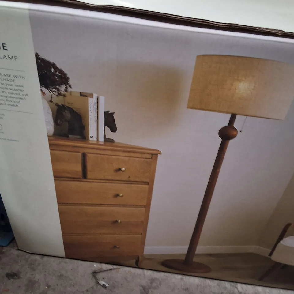 BOXED DUNELM GRACE FLOOR LAMP – WOODEN BASE WITH NATURAL SHADE