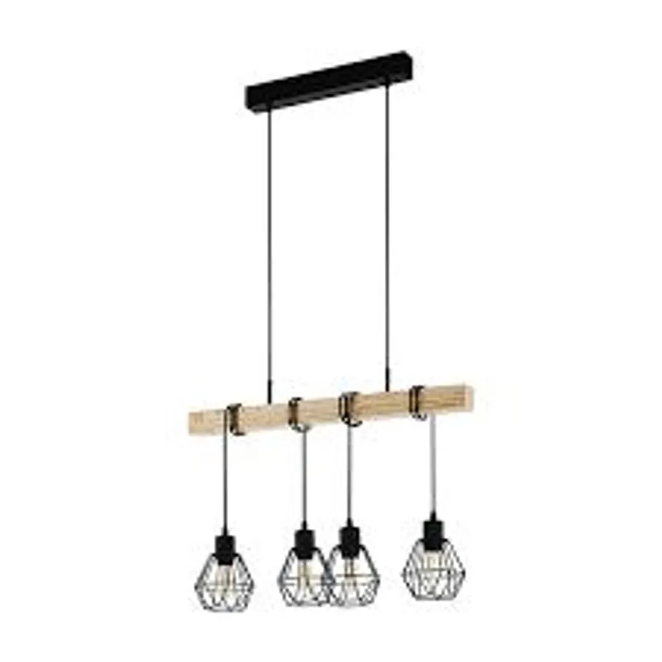 BOXED EGLO TOWNSHEND 5 PENDANT LIGHT GEOMETRIC METAL WOOD 4-LIGHT L 70CM
