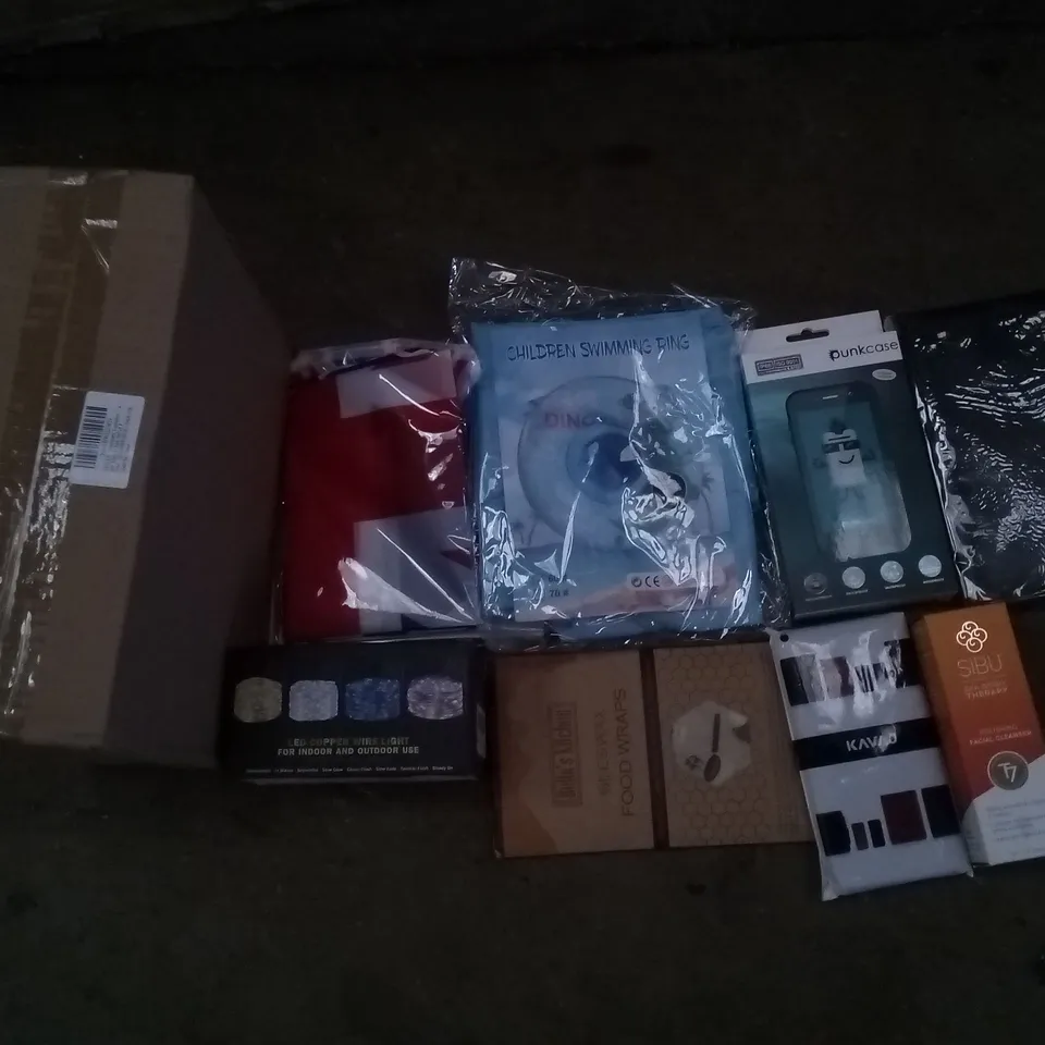 PALLET OF ASSORTED ITEMS INCLUDING  ENGLAND FLAG, 2023 PLANNER, PHONE CASES, BEESWAX FOODWRAPS, GLASSWARE TUMBLERS, CHILDREN'S SWIMMING RING