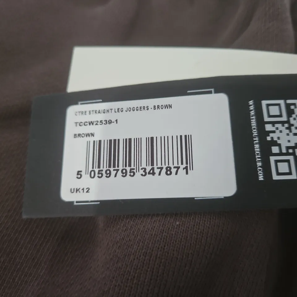 BAGGED COUTURE CLUB STRAIGHT LEG JOGGERS IN BROWN - UK 12