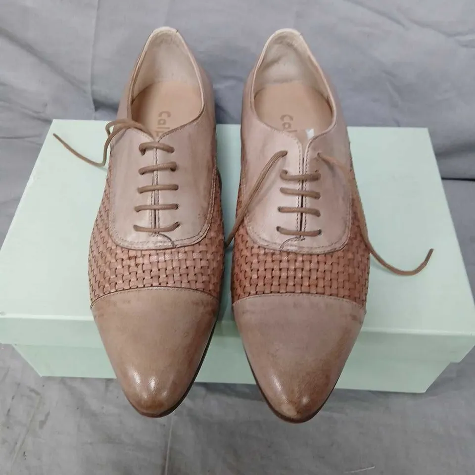 CALPIERRE DESIGNER SHOES – TAUPE LEATHER WITH WOVEN FRONT PANEL, WOMEN'S UK 5.5 (EU 38.5)