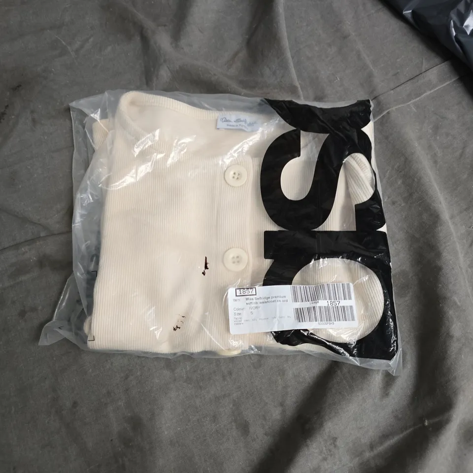 MISS SELFRIDGE IVORY SOFT RIB WAISTCOAT CO-ORD, SIZE S