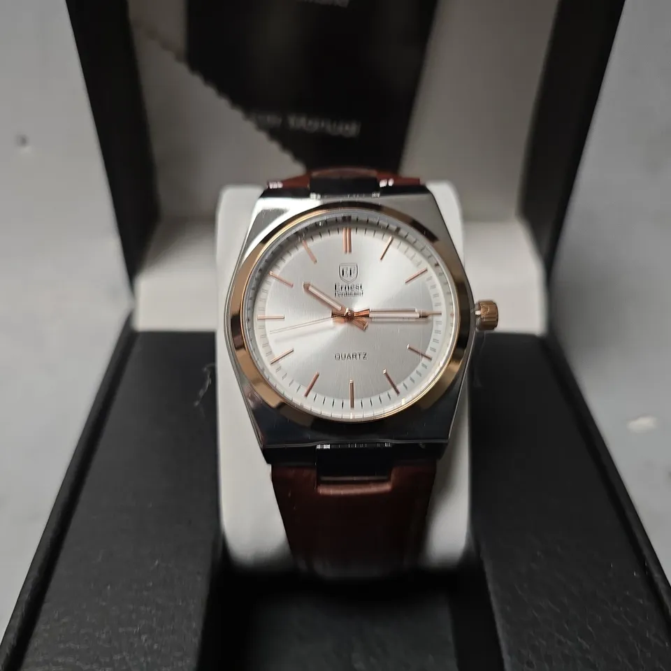 ERNEST FERDINAND WATCH – DAY DATE CALENDAR DIAL – LEATHER STRAP – 3ATM WATER RESISTANT - GIFT BOX