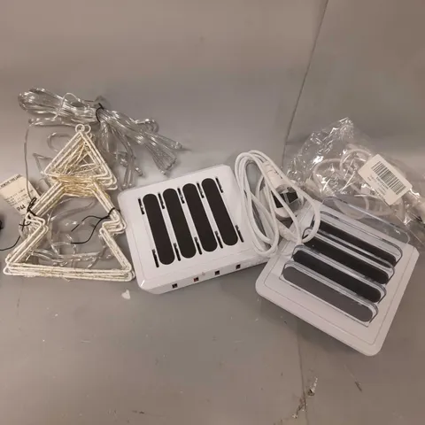 3 ASSORTED PRODUCTS TO INCLUDE BELL & HOWELL MULTI-DEVICE USB POWER STATION AND TREE THEMED CURTAIN LIGHTS