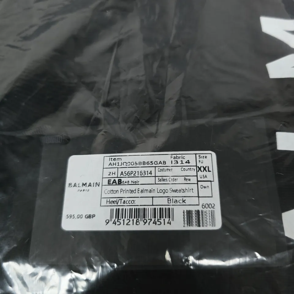 BALMAIN PARIS COTTON PRINTED LOGO SWEATSHIRT – BLACK – UK 2XL (US XXL)