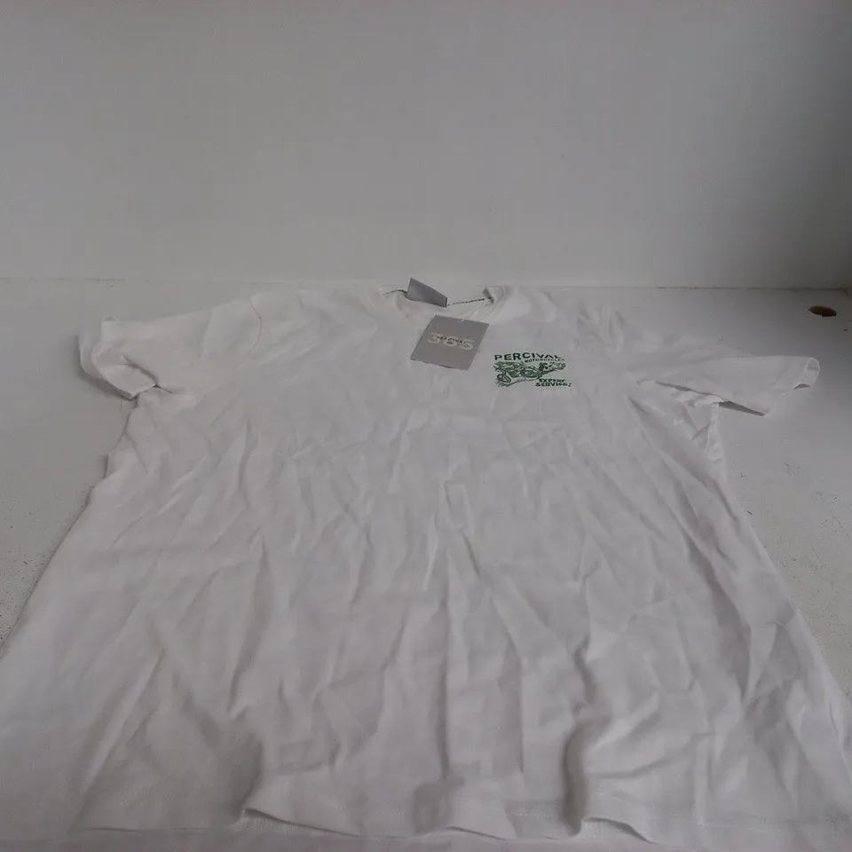 UK MEDIUM PERCIVAL MOTORCYCLES T-SHIRT – OPTIC WHITE