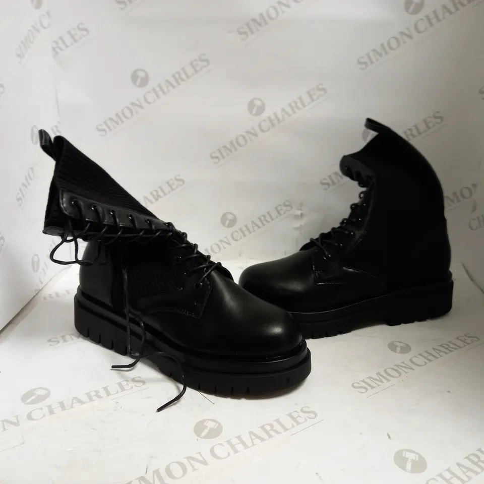 TRUFFLE COLLECTION BLACK LACE UP BOOTS - SIZE 6 