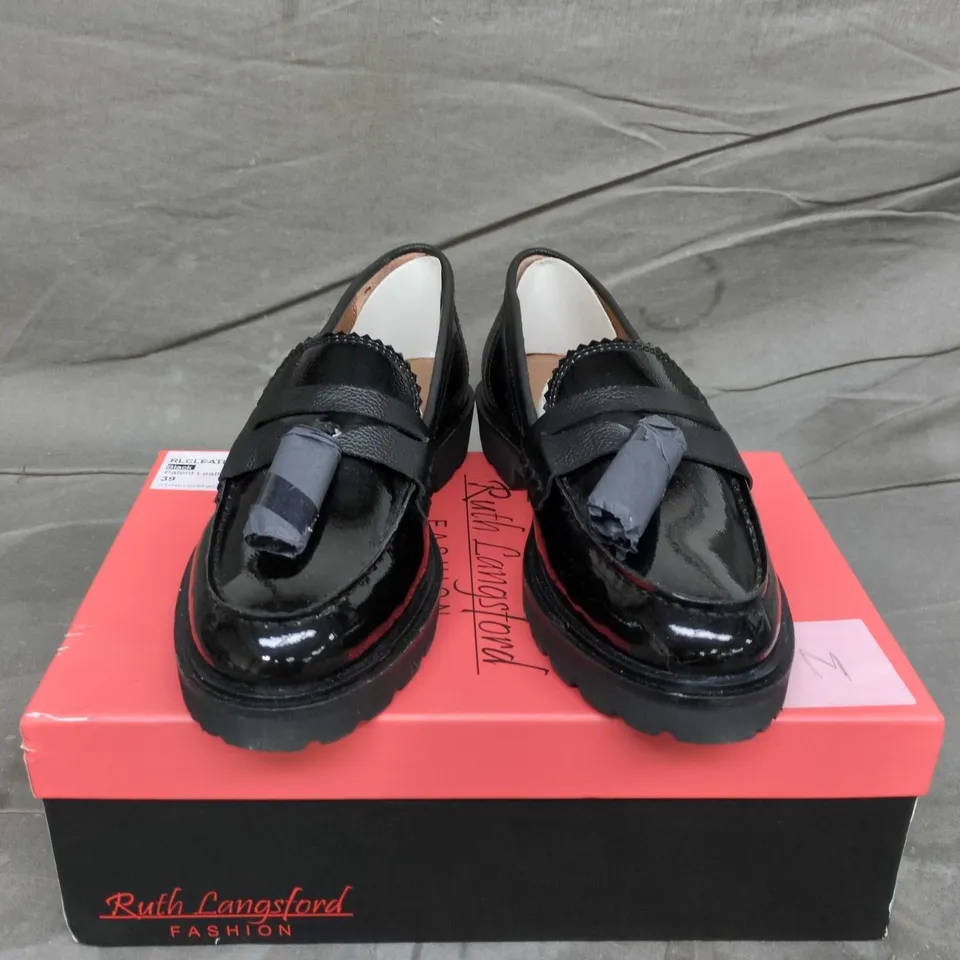 RUTH LANGSFORD FASHION BLACK PATENT CLEATED LOAFER – UK 6