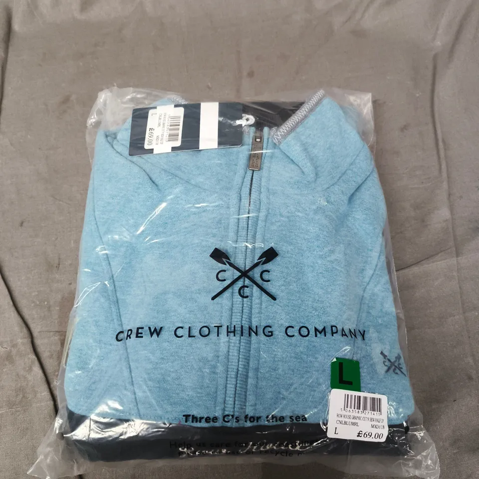 BAGGED CREW CLOTHING COMPANY HALF ZIP TOP – LIGHT BLUE, UK SIZE L