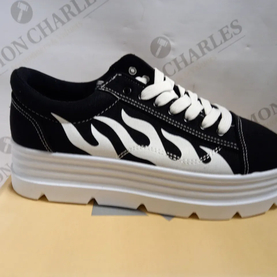 KOI VEGAN THE FURIES FLAMED CHUNKY TRAINERS - BLACK/WHITE SIZE 8