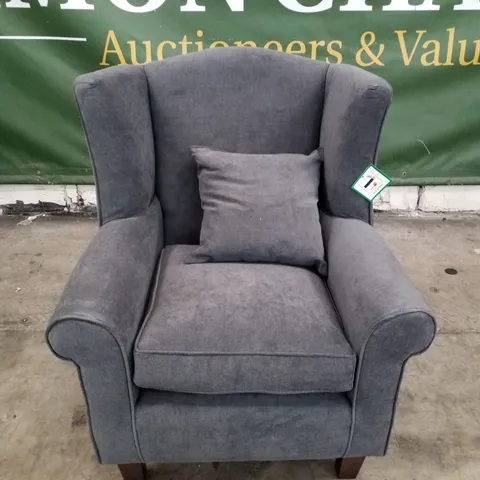 QUALITY DESIGNER DENTON GRACE WING CHAIR - GREY FABRIC
