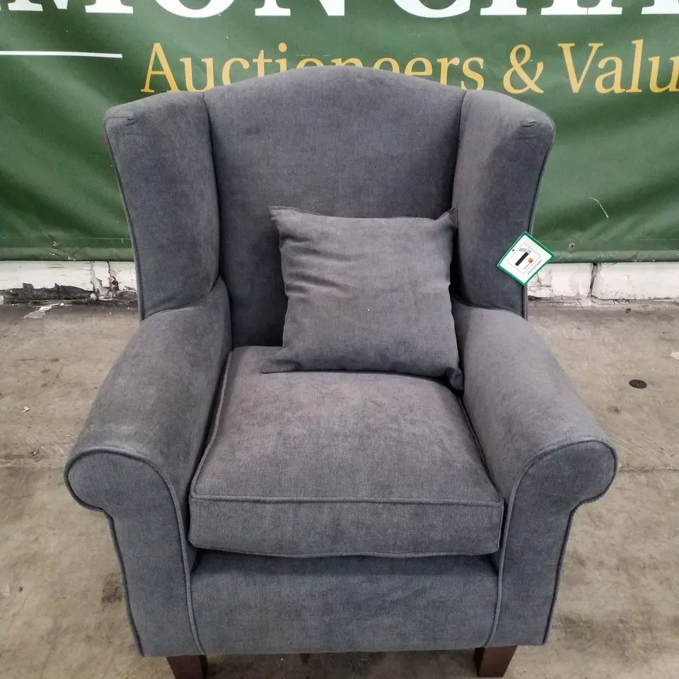 QUALITY DESIGNER DENTON GRACE WING CHAIR - GREY FABRIC 