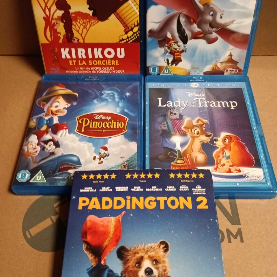 5 X ASSORTED BLU-RAY FILMS TO INCLUDE DUMBO, PADDINGTON 2, LADY & THE TRAMP ETC 