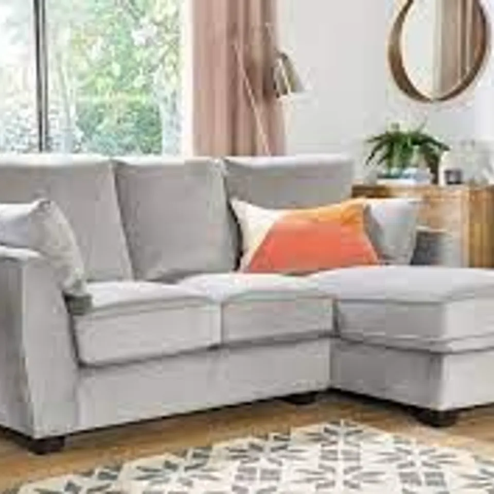 BOXED CLAREMOUNT GREY VELVET  FABRIC L SHAPED CORNER SOFA RHF (2 BOXES)