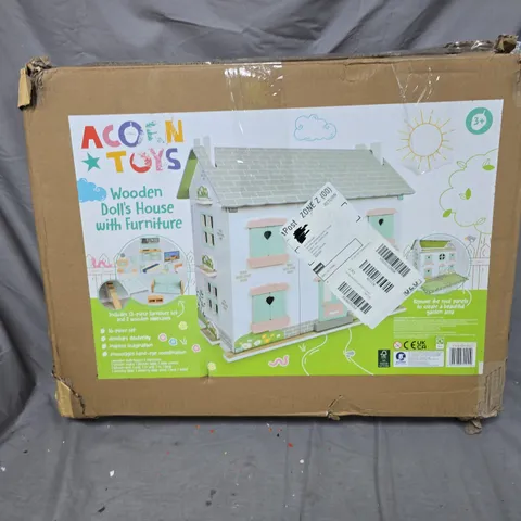 BOXED ACORN WOODEN DOLLHOUSE WITH FURNITURE